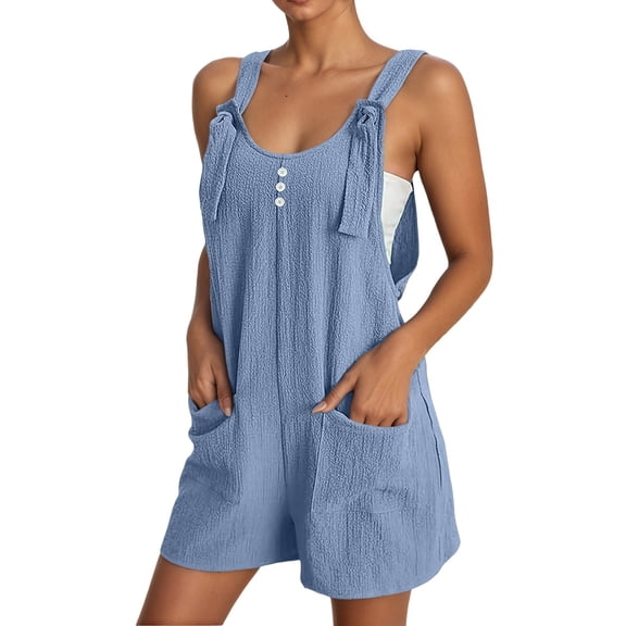 Summer Casual Fashion Sleeveless Jumpsuit With Button Front And Shorts Strappy Romper Overall For Daily Wear