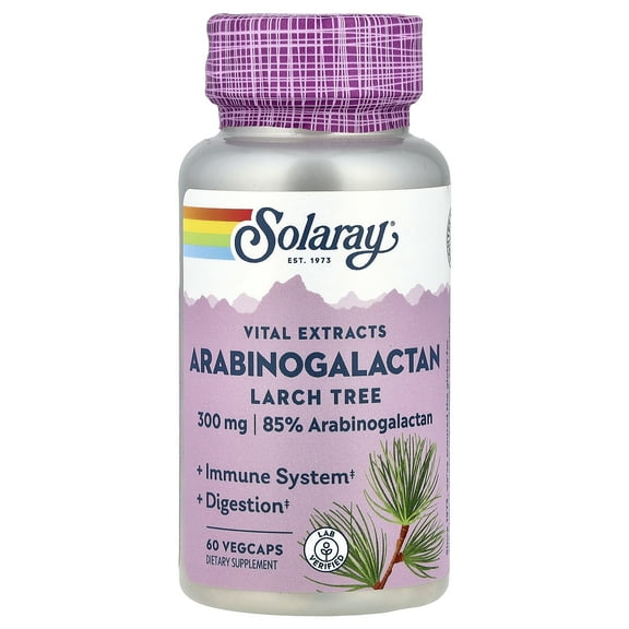 Solaray Arabinogalactan, Larch Tree Extract 300mg | Prebiotic Fiber for Healthy Gut & Immune System Support | 60 VegCaps
