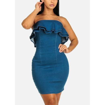 Catalogs jeans with ruffle bottom in bodycon dress