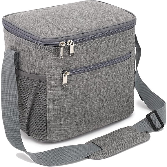 Insulated Lunch Bag for Adult/Women/Men, Large Lunch Box Cooler Soft Leakproof Tote, Thermal Meal Prep Lunch Pail with Adjustable Strap for Picnic/School/Travel/Office,Grey