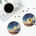 thumbnail image 4 of Honeii Western Desert Cloud Cowboy print Leather Coaster Set of 4, ideal for safeguarding your furniture from drinks spills and effortless cleanup-Round Shape, 4 of 6