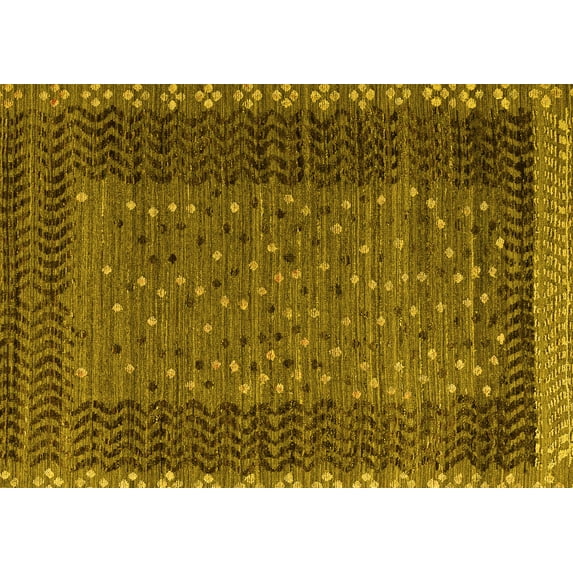 Ahgly Company Machine Washable Indoor Rectangle Abstract Yellow Modern Area Rugs, 4' x 6'