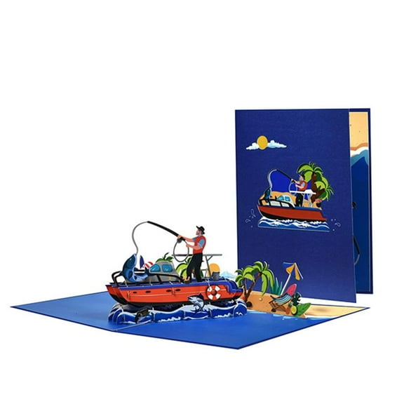 YIEMEEN 3D Pop-Up Greeting Card Birthday Retirement Card for Fishing Boaters Husband Dad