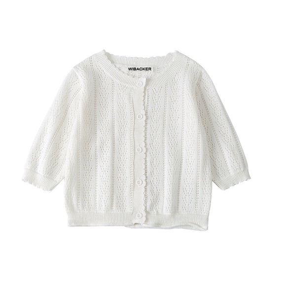 WIBACKER 1-6T Girls Long Sleeve Botton Down Cardigan Sweater Toddler Kids Cotton Crochet Knit Tops