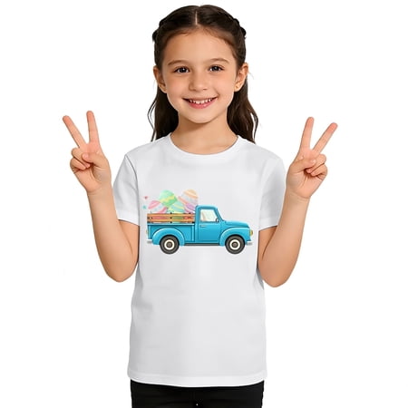 Boys Girls Easter Egg Print T Shirt Crew Neck Short Sleeve For Sports Outdoors White 2Y-3Y