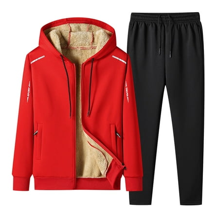 Mens 2 Piece Tracksuit Set with Sherpa Lined Thick Warm Thermal Fleece ...
