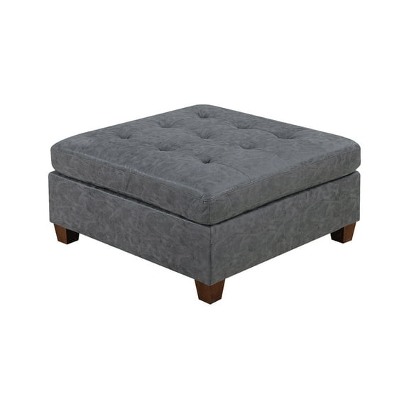 Contemporary Leatherette Rectangular tufted Ottoman, Gray- Saltoro Sherpi