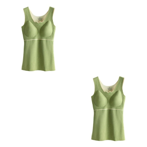 Minnieouse Ropa interior térmica femenina engrosada alta elasticidad Casual fibra acrílica chaleco básico accesorio para el hogar Verde L 2piezas