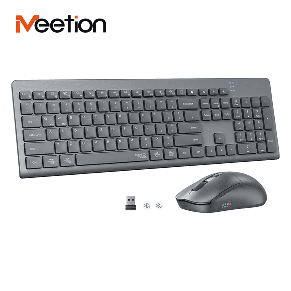 MEETION Wireless Keyboard and Mouse Combo, Quiet Bluetooth & 2.4G, Multi-Device Full-Size Keyboard, Adjustable DPI Mouse for Windows/Mac