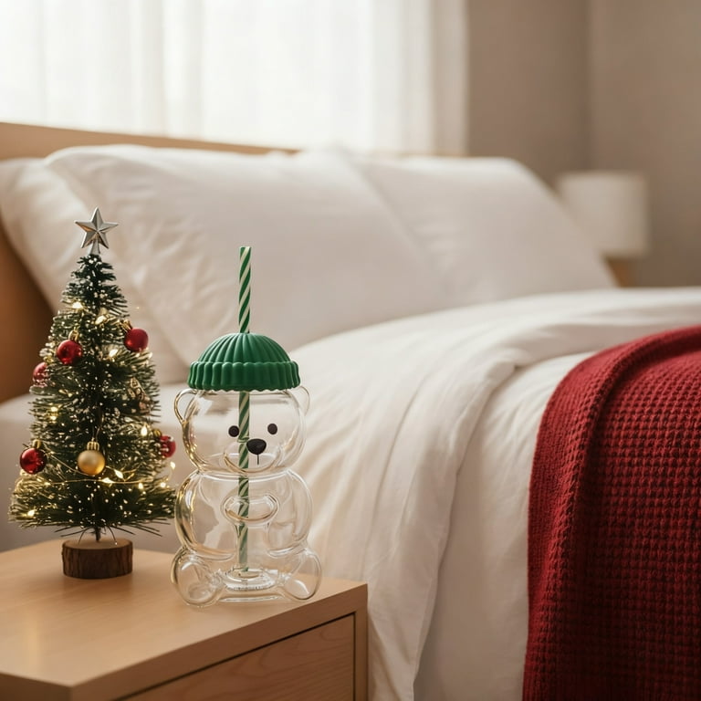 2025 New Bear Straw Cup, Cute Bear Glass Cup With Straw 20oz, Cute Mugs, Coffee Beer Wine Cocktail Drinks Glassware