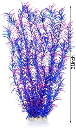 Aquarium Decor Plastic Plants Extra Large 21 Inches Artificial Fish Tank Plants Tall Fish Tank Decorations (Purple 2pcs)