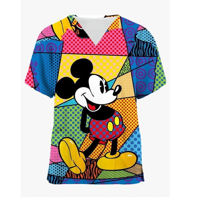 Women Disney Mickey Mouse Print Shirt Casual Short Sleeve Female O-neck Slim T-Shirt Streetwear Lady Sprint shirt Tops ChildrenL Gao Jinjia LED