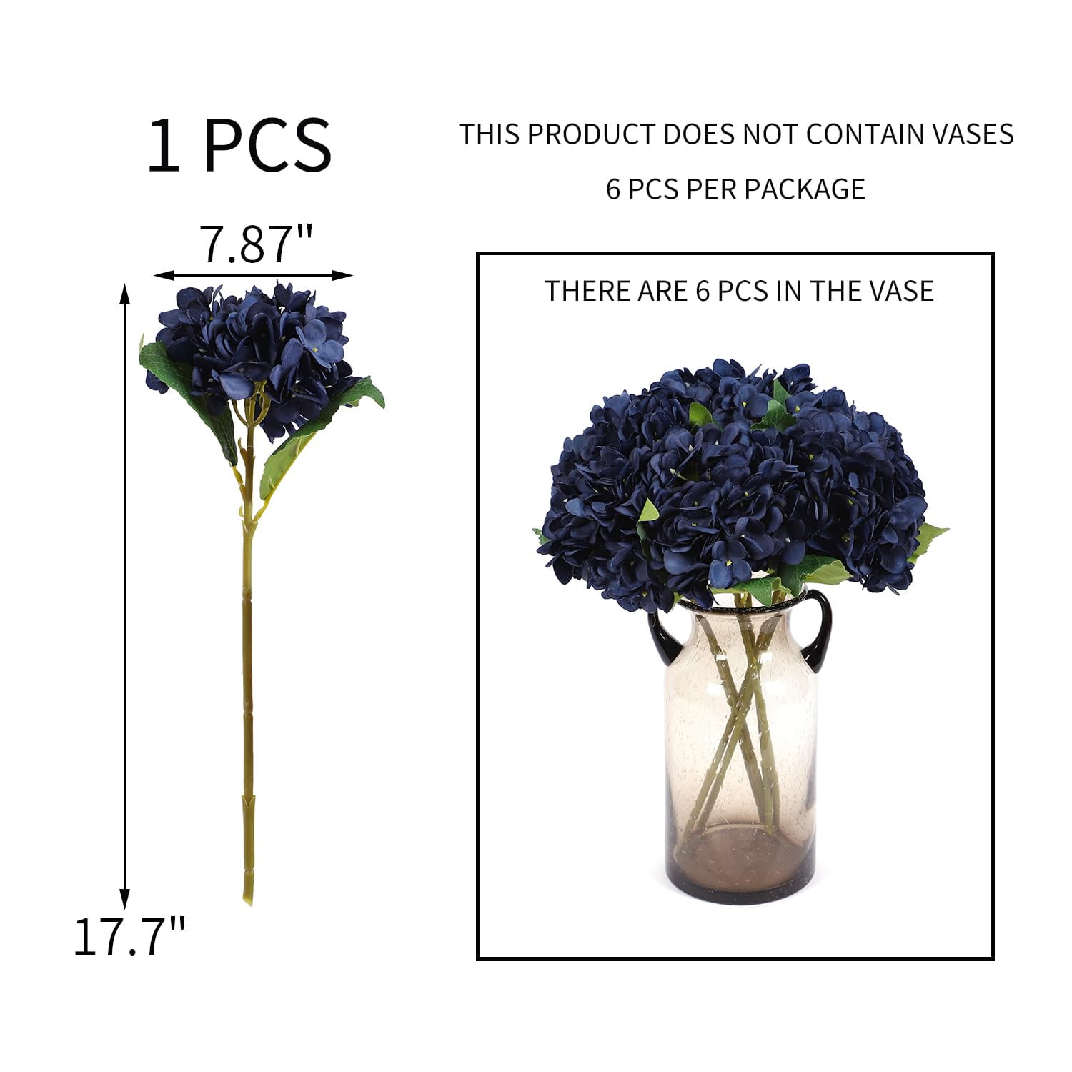 Cabin 6pcs Fake White Flowers Artificial Silk Hydrangea Flowers Bouquets Faux Hydrangea Stems(White)