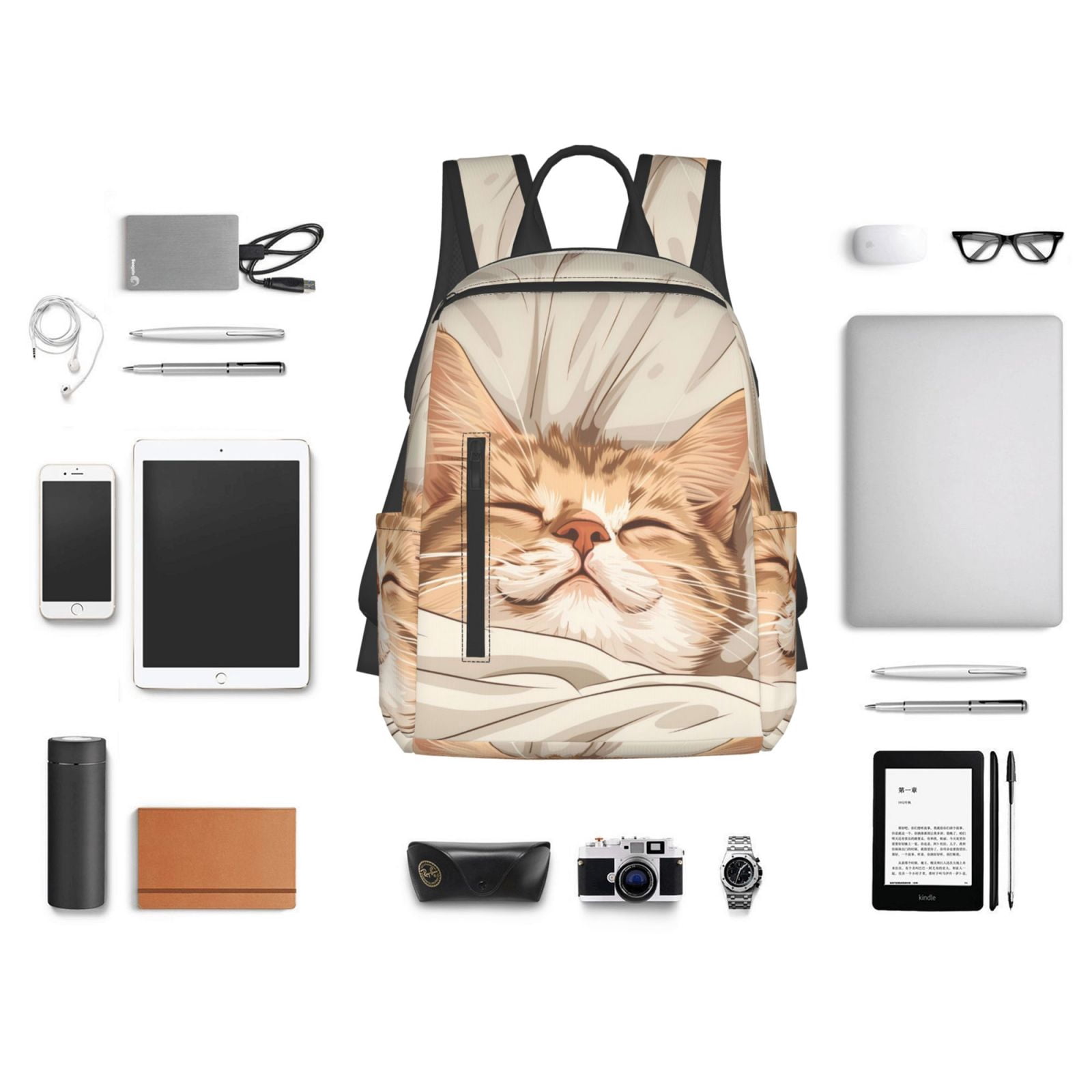 Hirioo Sleeping Cat In Blanket for Lightweight Backpack, Durable and Comfortable, Ideal for Travel, School, Hiking, and Everyday Use