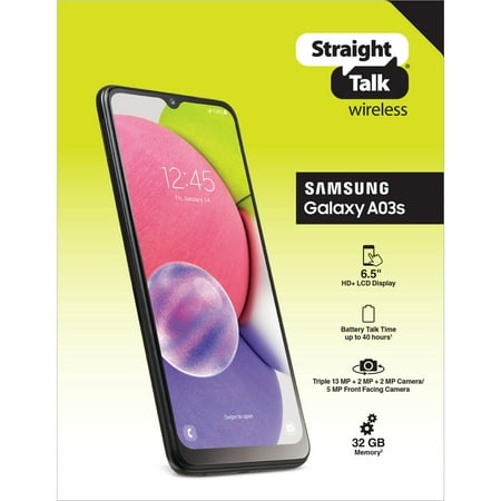 Black Straight Talk Samsung Galaxy A03s | Prepaid Smartphone | 32 GB | 6.5"