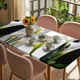 thumbnail image 3 of Spring Floral Table Cloths for 6 Foot Rectangle Tables, Watercolor Botanical Modern Art Patio Waterproof Elastic Fitted Tablecloths, Washable Rectangular Table Cover for Camping, 3 of 8