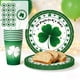 thumbnail image 1 of Vajilla desechable para fiesta temática de San Patricio con trébol verde, platos de papel de 18 y 23 cm, vasos de papel y pañuelos, juego de platos de papel con temática de fiesta, vajilla desechable, 1 of 6