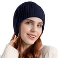 thumbnail image 2 of Resicozy Women Warm Baseball Beanie Hat with Earflap Winter Knitted Caps Thicken Plush Lined Skull Ski Hat Navy, 2 of 5