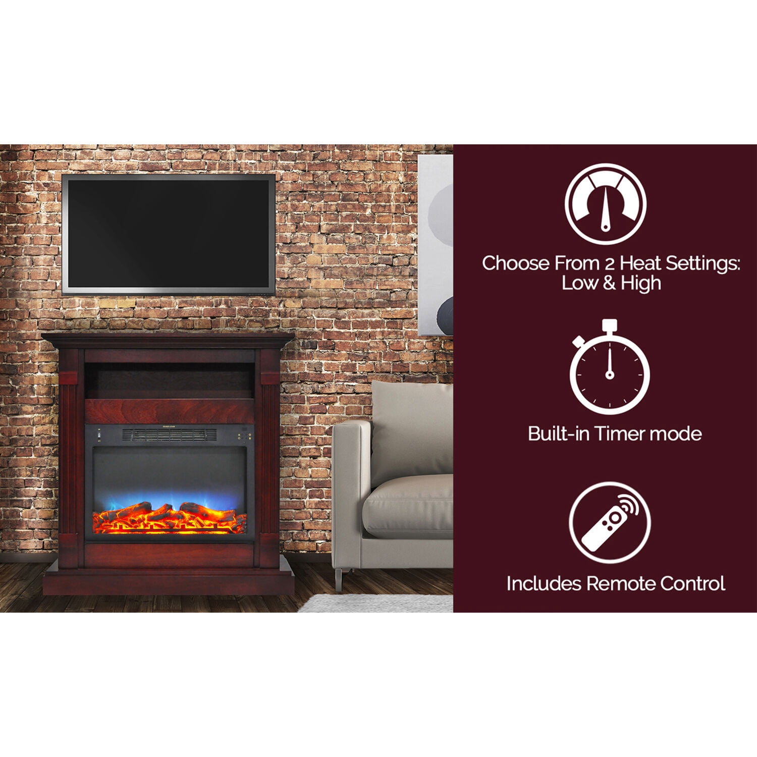Cambridge Electric Fireplace Insert with Multi-Color LED Flames, Enhanced Charred Log Display, Remote Control | Heating for Living Room, Dining Room, Bedrooms up to 210 Sq.Ft. (23” x 17.1” x 5”) Sansujyuku sansujyuku.com