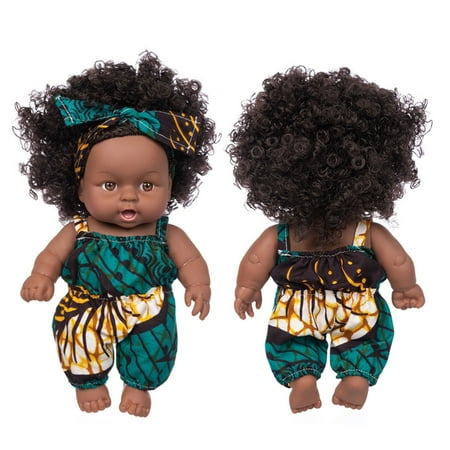 

PEONAVET Black Baby Dolls American African Girl Baby Doll Black African Black Baby Cute Curly Black 8-Inch Vinyl Baby Toy Kids Christmas Gifts