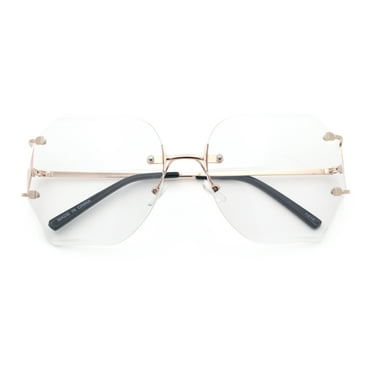 SA106 by Gold Luxury Rectangular Rimless Oversize Butterfly Clear Lens Sunglasses, Gold, 1-Piece
