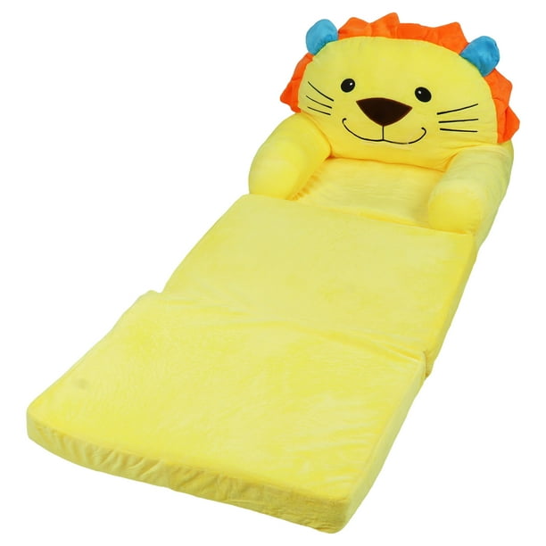 Sofá infantil amarillo con dibujos de animales, plegable, con asa ancha, suave y transpirable, para leer, relajarse y dormir.