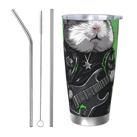 

Gaeub Rock Guitar Guinea Pig Print 20-Ounce Stainless Steel Car Cup Tumblers Cups with Lids and Straw Coffee Cups for Adults Kids Home Car Office School Travel Party-Straw Three-piece Set
