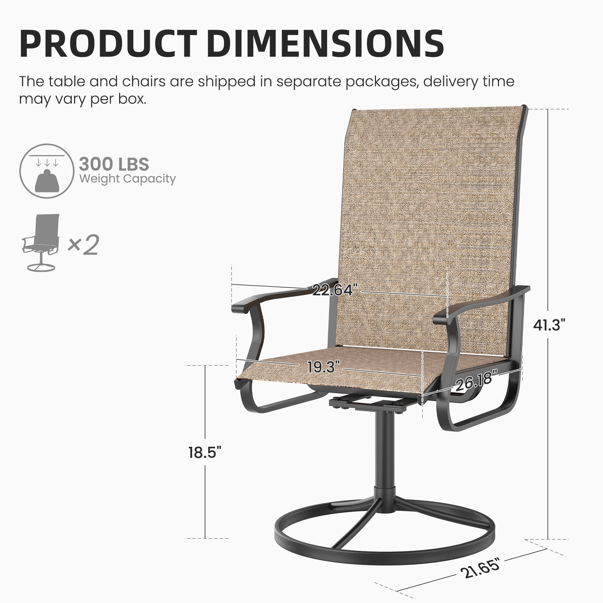 ELPOSUN Patio Swivel Chairs Set of 2, Outdoor Dining Chairs High Back All Weather Breathable Textilene Outdoor Swivel Chairs with Metal Rocking Frame for Lawn Garden Backyard Deck, Khaki