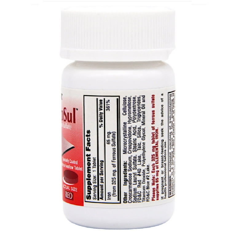Major Ferosul Ferrous Sulfate 325Mg Red Iron Supplement Tablets