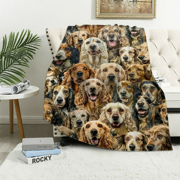 Qinduosi Cocker Spaniel Dog Blanket for Kids Adults, Animal Print Plush Blanket, Double Sided Fabric Lamb Wool Flannel Sherpa Throw Blanket (Throw, Inches)