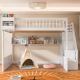 thumbnail image 4 of Harper & Bright Designs Queen Size Wooden Loft Bed with Staircase and Wardrobe, High Bunk Bed with Under-Bed Space and Convenient Storage Open Shelves for Boys Girls Bedroom, White, 4 of 13