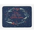 thumbnail image 1 of Quote Bath Mat, Romantic Floral Wreath with Laurel Leaves Loving Wishes Calligraphy Vintage, Non-Slip Plush Mat Bathroom Kitchen Laundry Room Decor, 29.5 X 17.5 Inches, Navy Mint Green Red, Ambesonne, 1 of 2