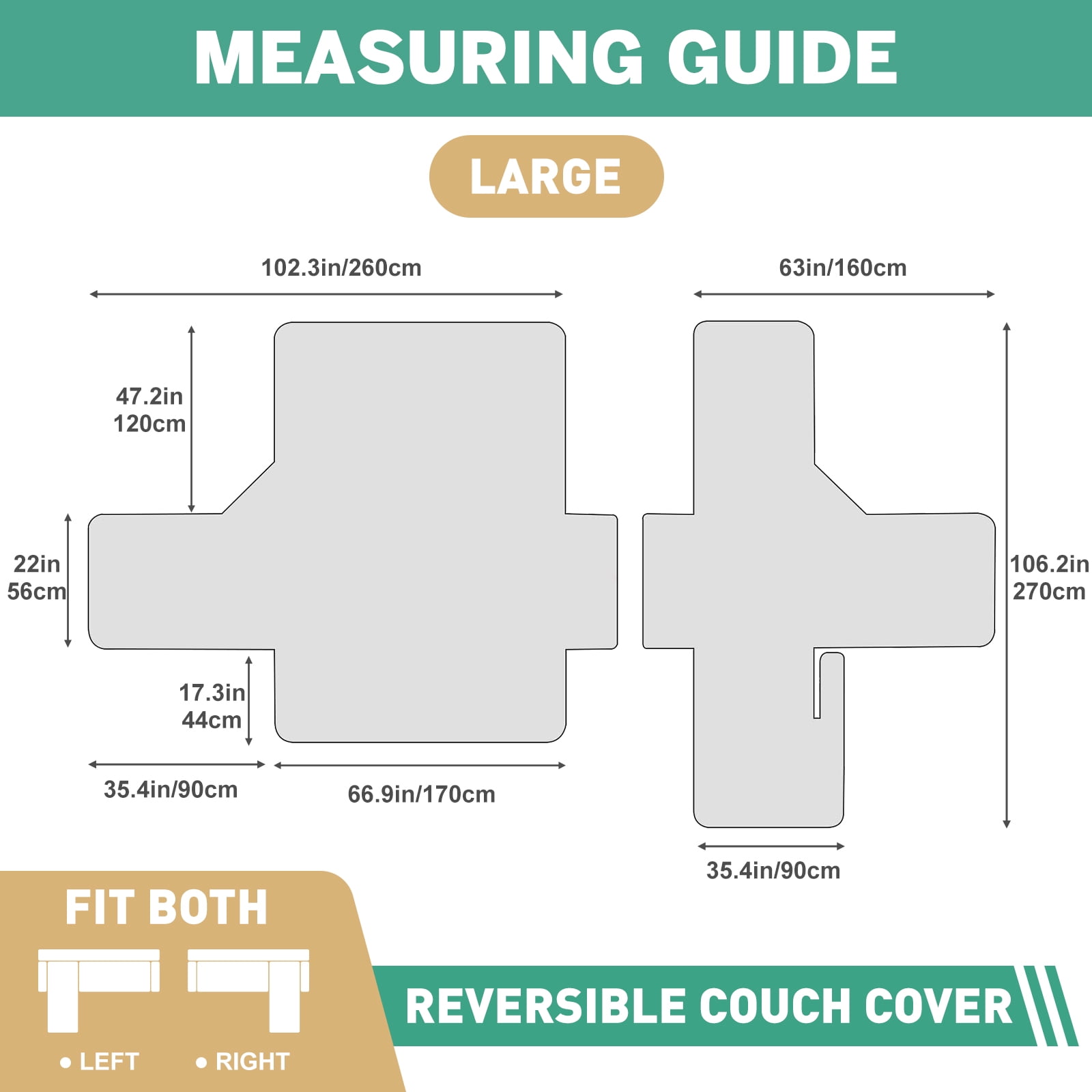 Sanmadrola Sectional Couch Covers Waterproof L Shape Sofa Cover Reversible Slipcover Chaise Lounge Cover Furniture Protector Cover for Pets Dog Cat Kids, Gray, Large