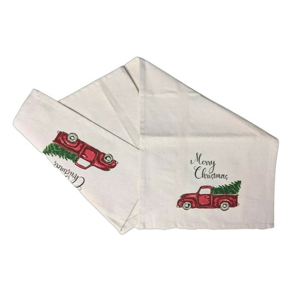 MERRY CHRISTMAS Red Vintage Truck Table Runner 13" x 54", The Country House