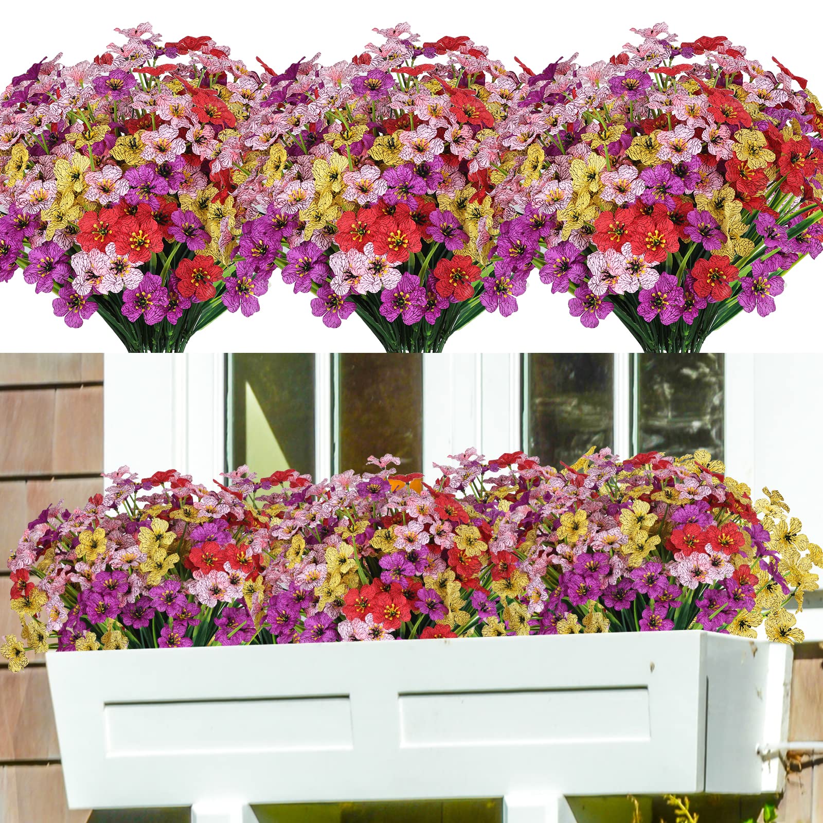 16 Bundles Artificial Flowers UV Resistant, Faux Plastic Flowers Bulk