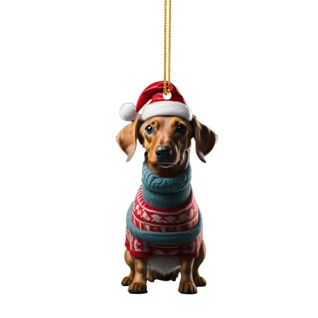 

Hanging Bling Skirt 2D Acrylic Cartoon Christmas Doggy Christmas Tree Pendant Acrylic Christmas Cartoon Cute Christmas Hat Dog Double Print 2D White Elephant Pendant