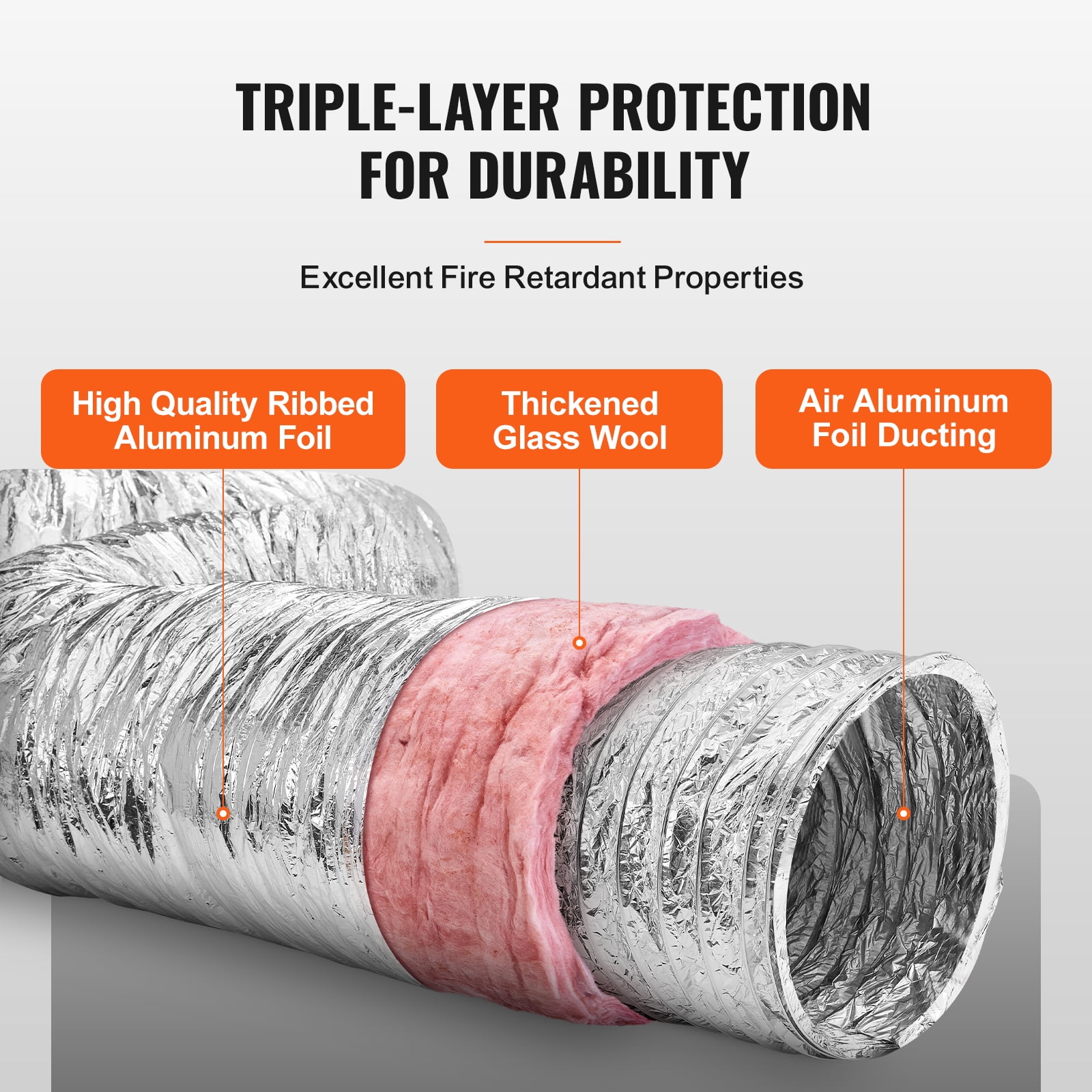 KFFKFF 8in x 25ft Insulated Flexible Duct Dryer Vent Hose HVAC Ventilation R-6.0
