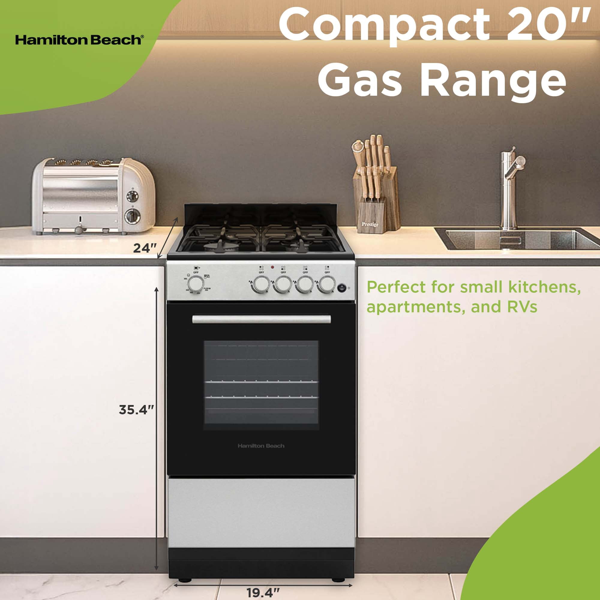 Hamilton Beach 20" Gas Range, Stainless Steel and Black