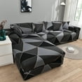 thumbnail image 3 of 2 Piece L Shaped Sectional Couch Covers, Slipcovers for Sectional Sofa with 2pcs Pillowcases High Stretch Furniture Protector Covers, (Black geometry,3 Seater+4 Seater), 3 of 9