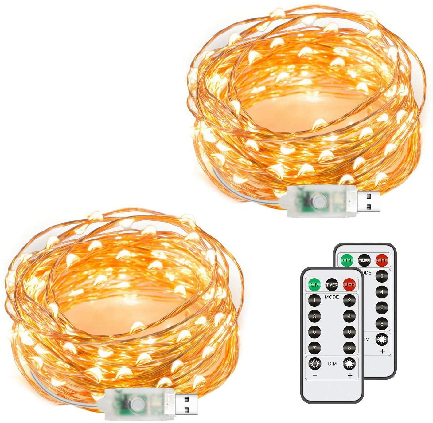 5M 66Leds Copper Wire LED String Fairy Light Timer with ON/OFF 9-Modes Remote 
