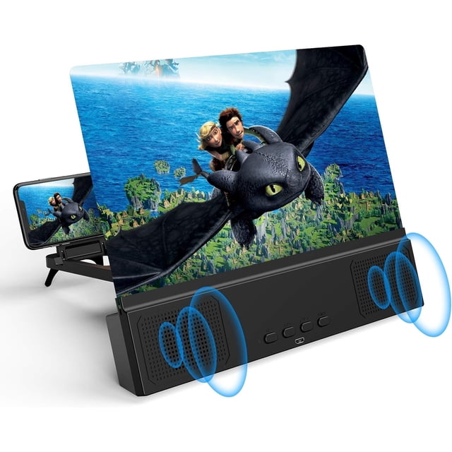 Lupa de pantalla de teléfono de 12" con parlantes Bluetooth - Soporte plegable para teléfono celular con amplificador de pantalla - Compatible con todos los teléfonos inteligentes
