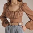 thumbnail image 3 of Top de manga abullonada,Camisas de manga larga abullonada para mujer Camisas fruncidas Tecnología avanzada, 3 of 6
