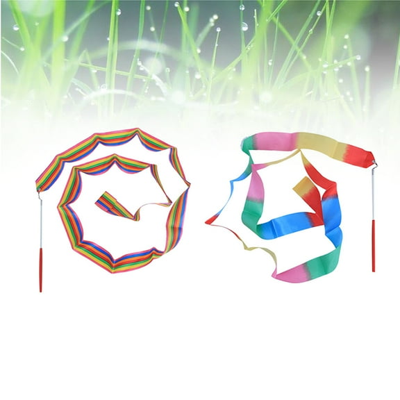LULULION 2Pcs Rhythmic Dance Gymnastics Ribbons Cloth Assorted Color for Marching Band