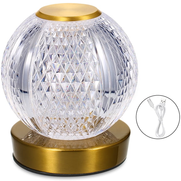 Neoglint Crystal Metal Bedside Lamp Cordless Table Lamp Touch Control Desk Lamp 3 Light Colors Stepless Dimmable Night Light Rechargeable for Bedroom Bar Restaurant Coffee Shop Home Decor, 4.92 in