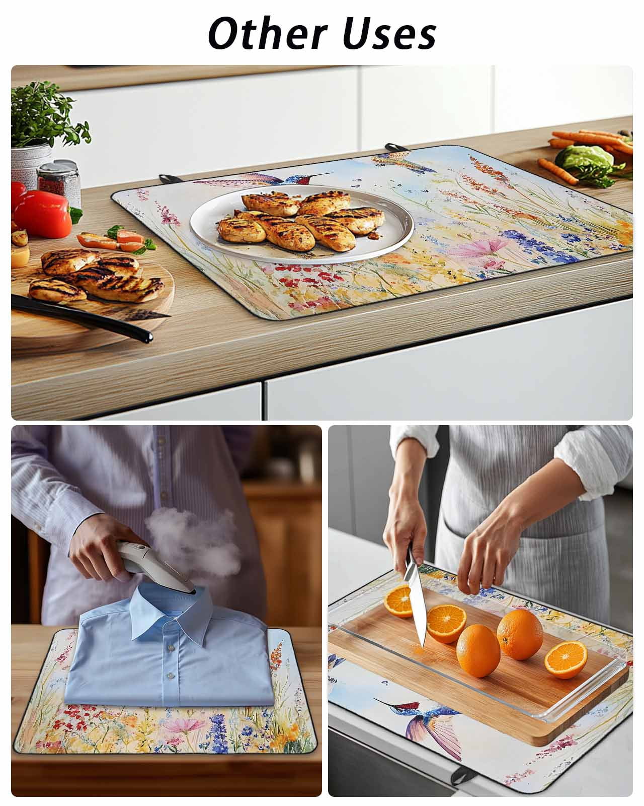 Stove Top Covers for Electric Stove, Spring Hummingbird Floral Glass Stovetop Cover Protector, Farmhouse Flower Botanical Induction Cooktop Protector Oven Mat for Kitchen Countertop 24"x21"