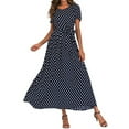 thumbnail image 2 of JGTDBPO Summer Dresses for Women Casual Round Neck Boho Maxi Dress Simple Short Sleeve Sundresses Ruffle Beach Wedding Guest Long Dresses, 2 of 9