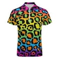 thumbnail image 4 of Neon Rainbow Leopard Print Men Zipper T-shirt Summer Casual Short Sleeve T-shirt Top, 4 of 7