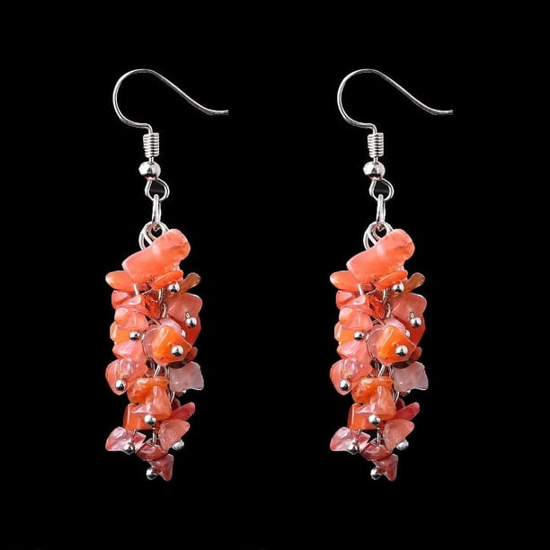 Nvzi Pendientes de piedra natural personalizados, pendientes largos colgantes con borlas de piedra natural irregulares (rojo)