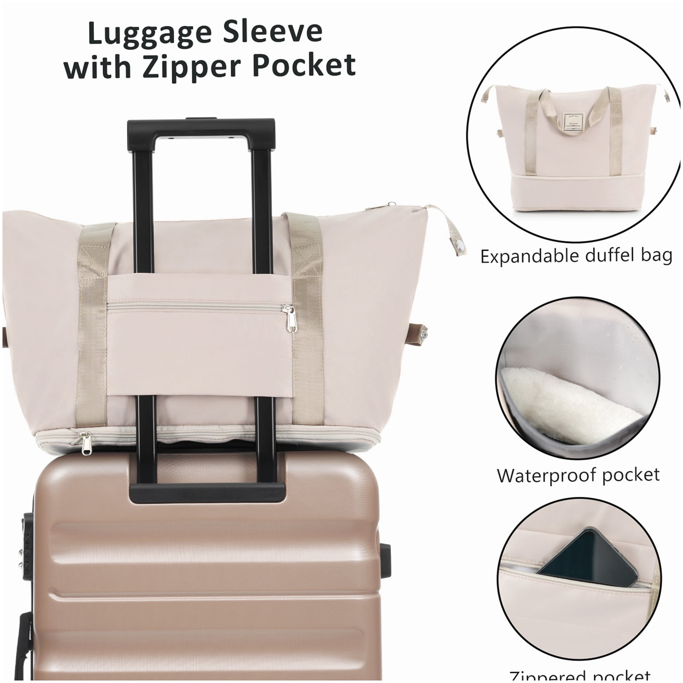 Durable Hardshell Suitcase Set with 8 Wheels, ABS Carry On and Checked Luggage in Champagne for Adults