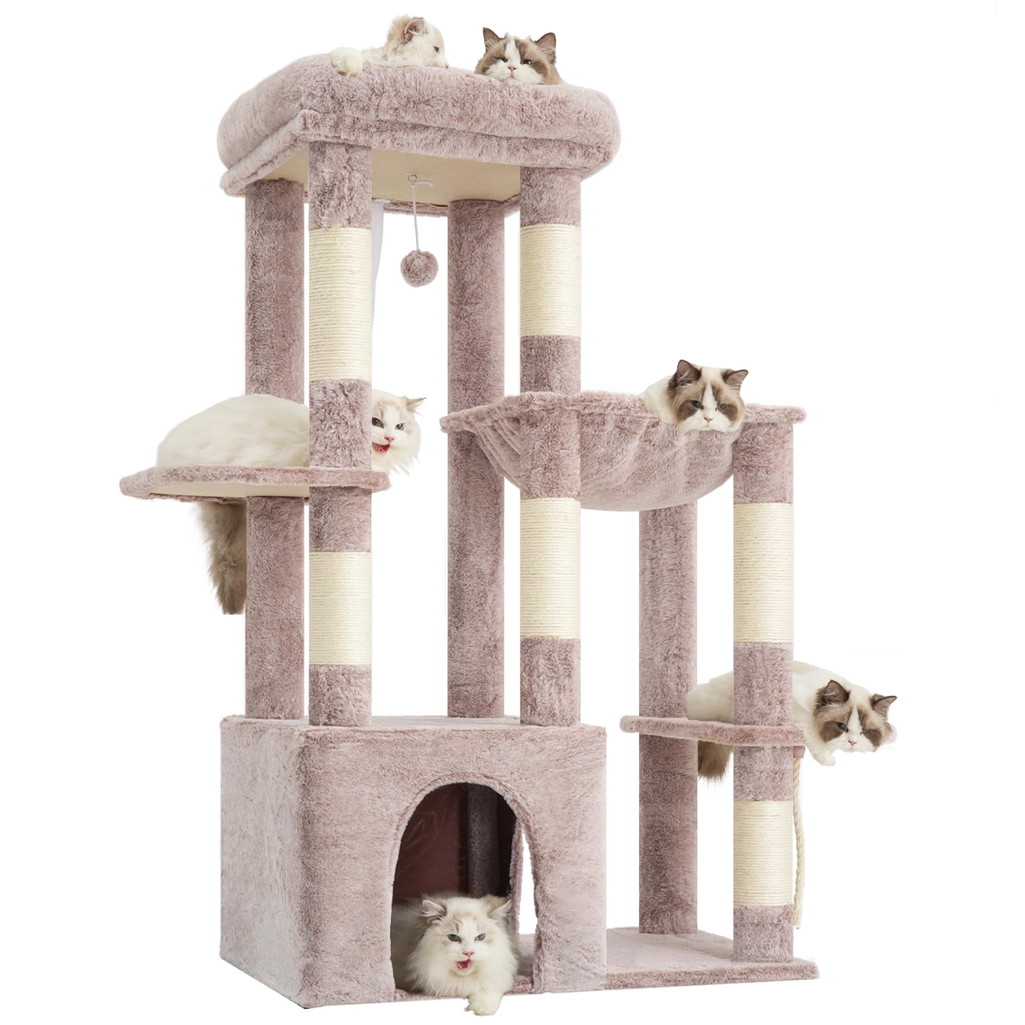 Heavy Duty Cat Tree  Tower For Indoor Cats Large Adult Tall Condo House With Extra-large Baseboard Multi-level Plush Furniture Posts Hammock Balls Muchroom Hct026mu